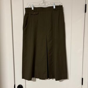 Made in West Germany Vintage Wool Pleat Midi Skirt Olive Green Heritage Fashion